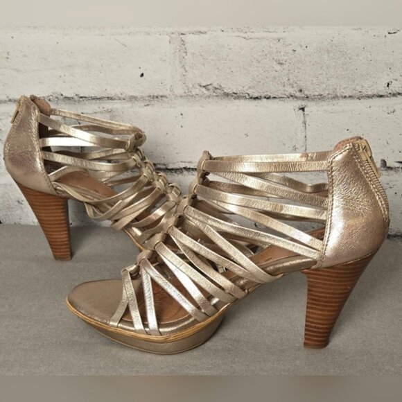 Sottf Strappy Metallic Gold  Gladiator Stappy Heels - Picture 8 of 15